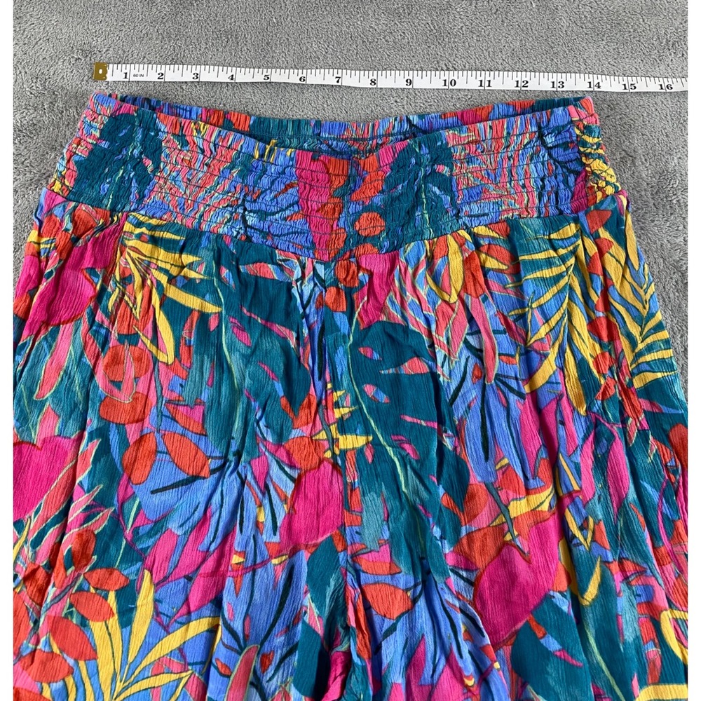 Kona Sol Womens Medium Tropical Palm Print Smocked Wide Leg Cover Up Pants Pink - Picture 7 of 15